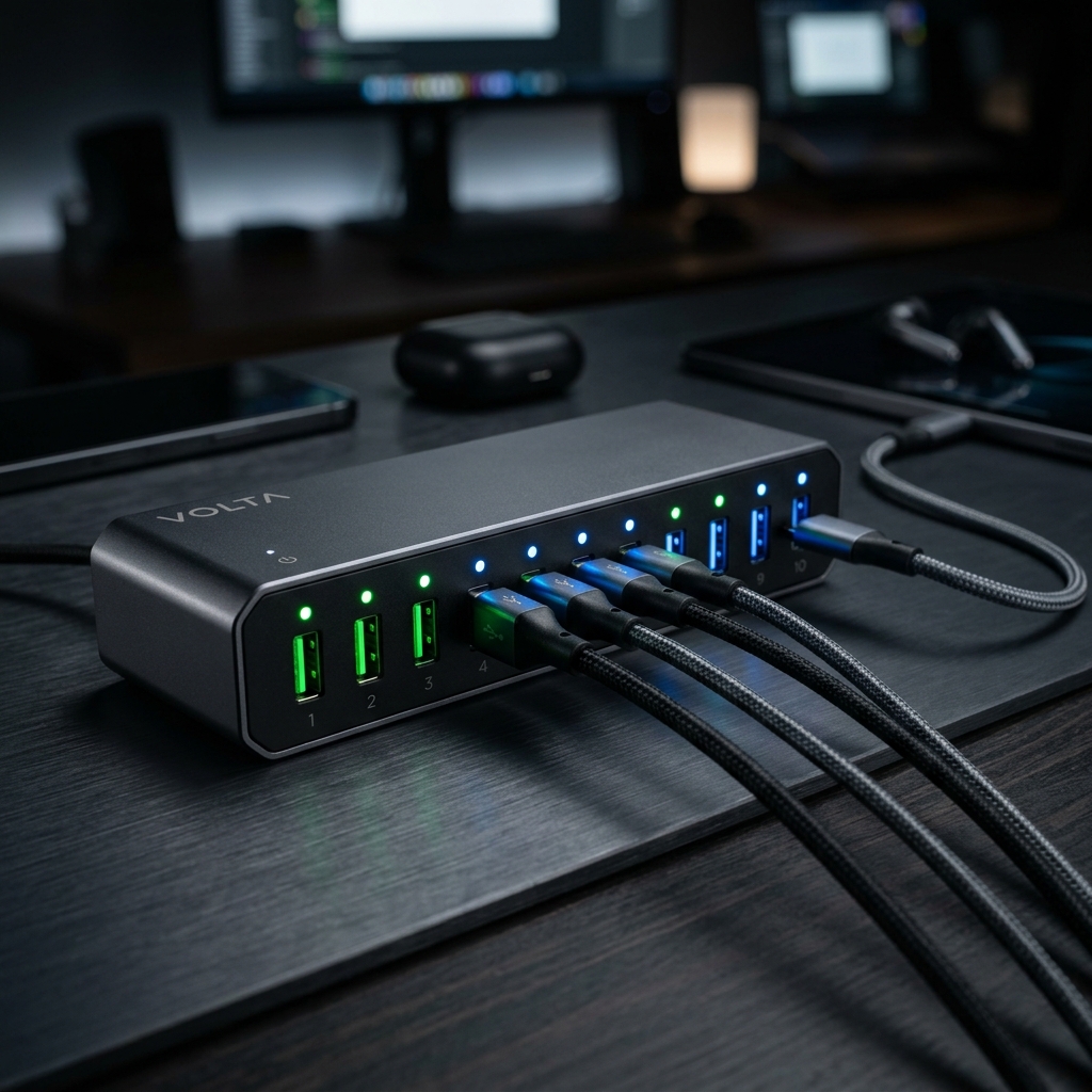 10-port USB charging hub for phone farm power management